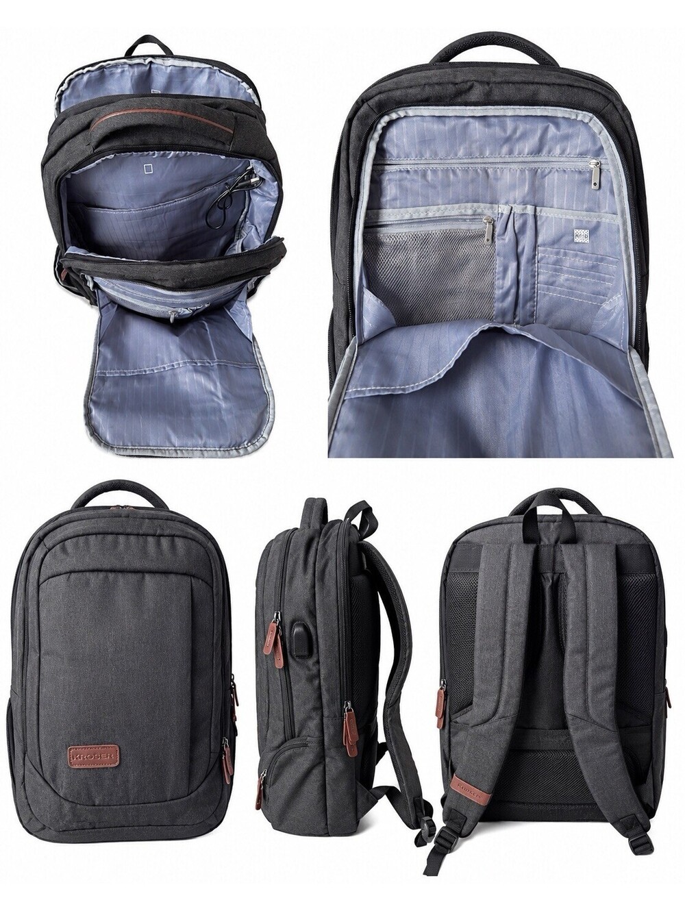 KROSER 17.3 Inch Travel Computer Backpack Gray USB Cable Included - Picture 2 of 9